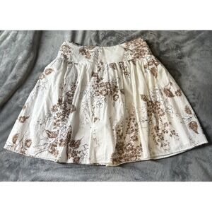 I.N.‎ Studio Skirt Womens 12 Petite White Brown Floral A Line Swiss Dot